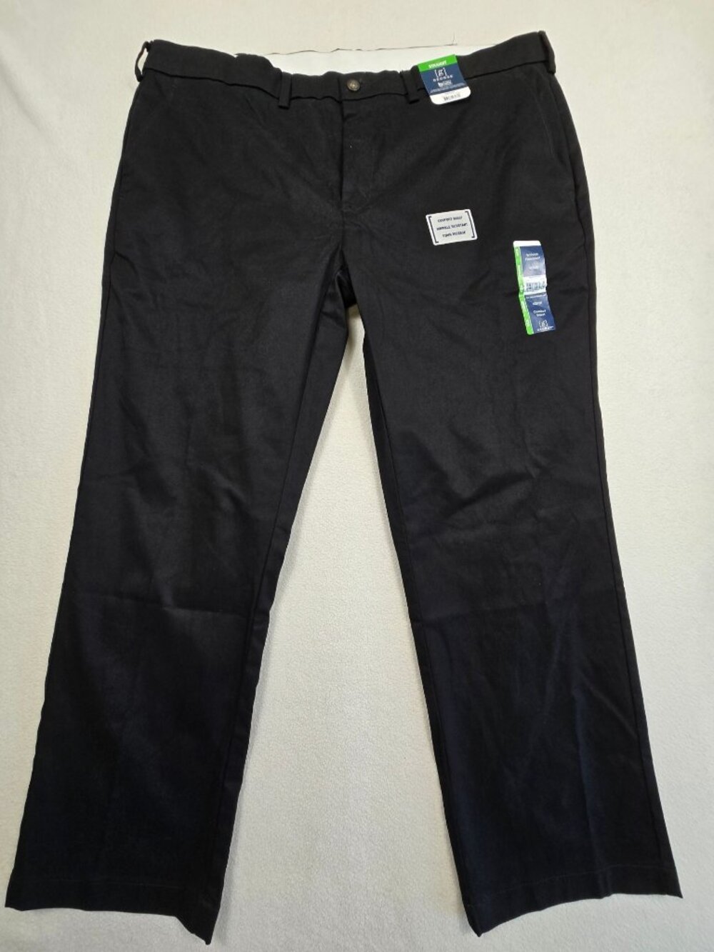 NEW George Mens Pants Size 42x30 Straight Leg Black Comfort Stretch Cotton Blend